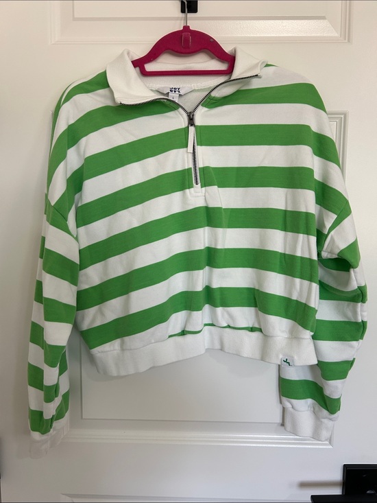 JoyLab Sweaters - JoyLab Green & White Striped Quarter-Zip Pullover